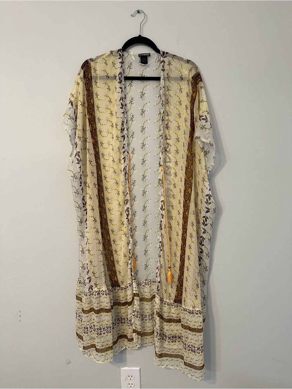 Steve Madden Cream Floral Sheer Kimono with Brown & Yellow Print